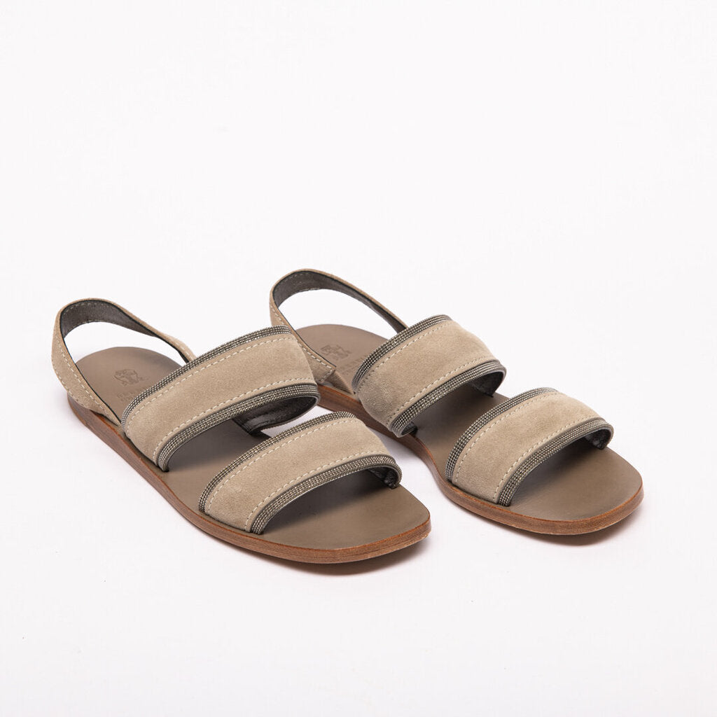 Brunello Cucinelli Gray Suede Caviar Strap Sandal
