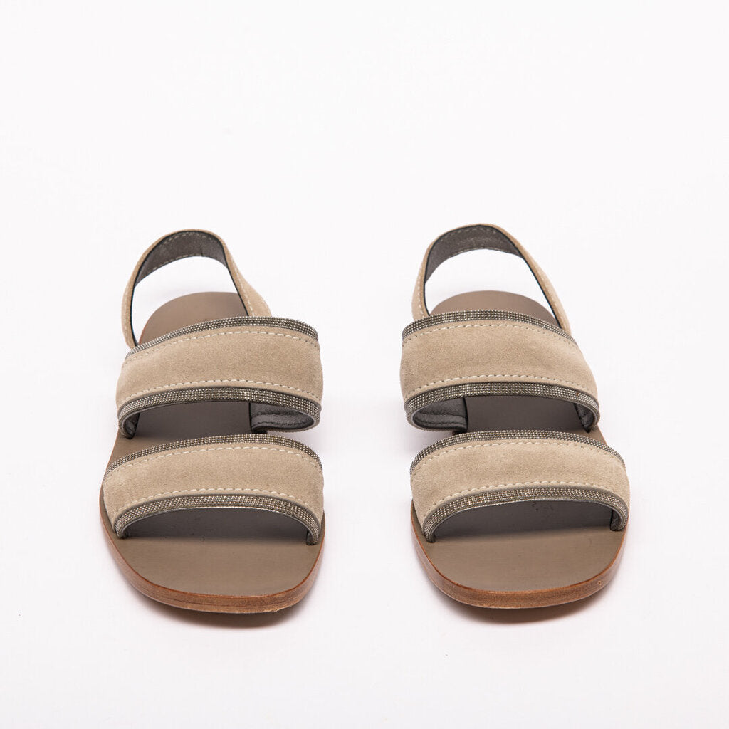 Brunello Cucinelli Gray Suede Caviar Strap Sandal