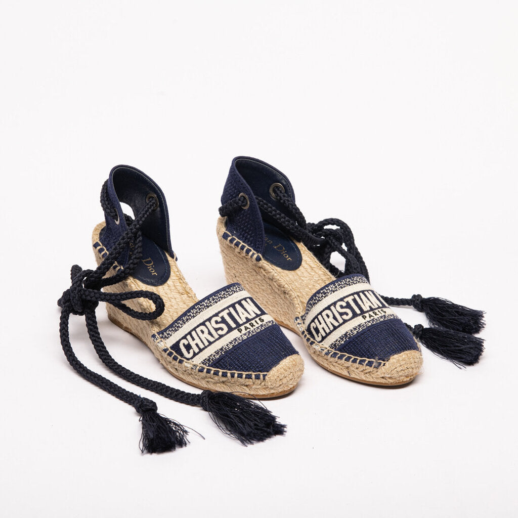 Christian Dior Navy Espadrille Wedge