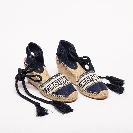 Christian Dior Navy Espadrille Wedge