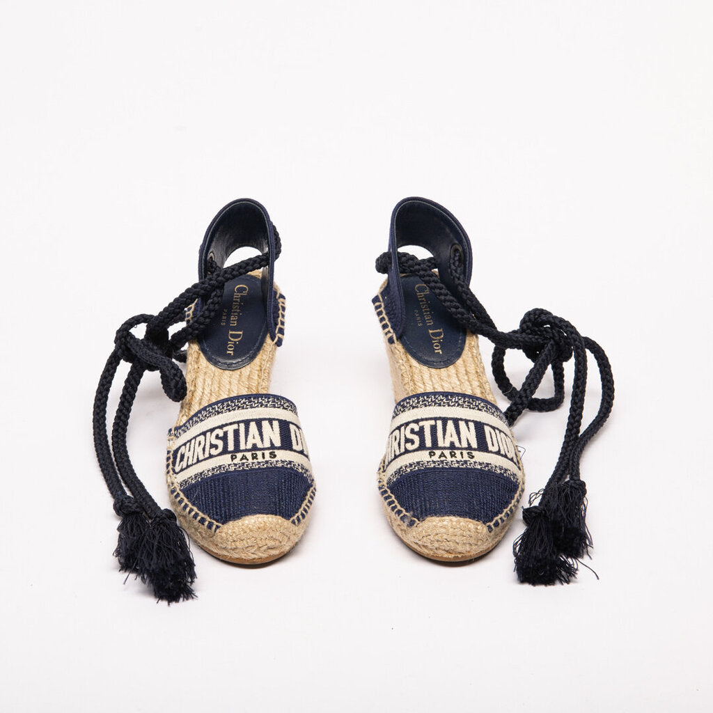 Christian Dior Navy Espadrille Wedge