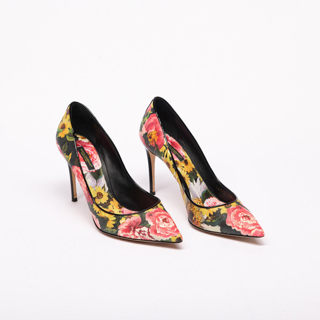 Dolce & Gabbana Black Floral Print Pumps