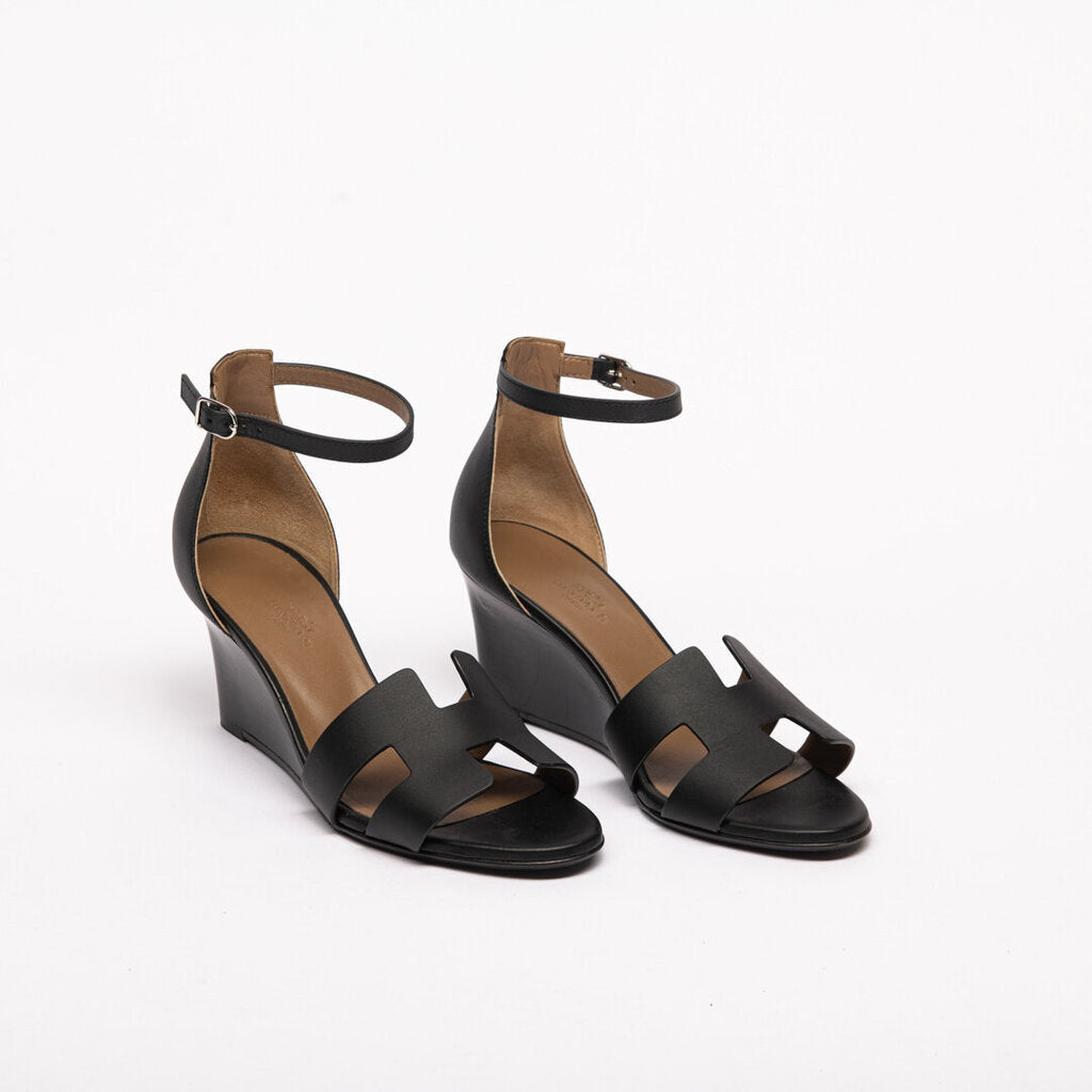 Hermes Black Leather Legend Sandal