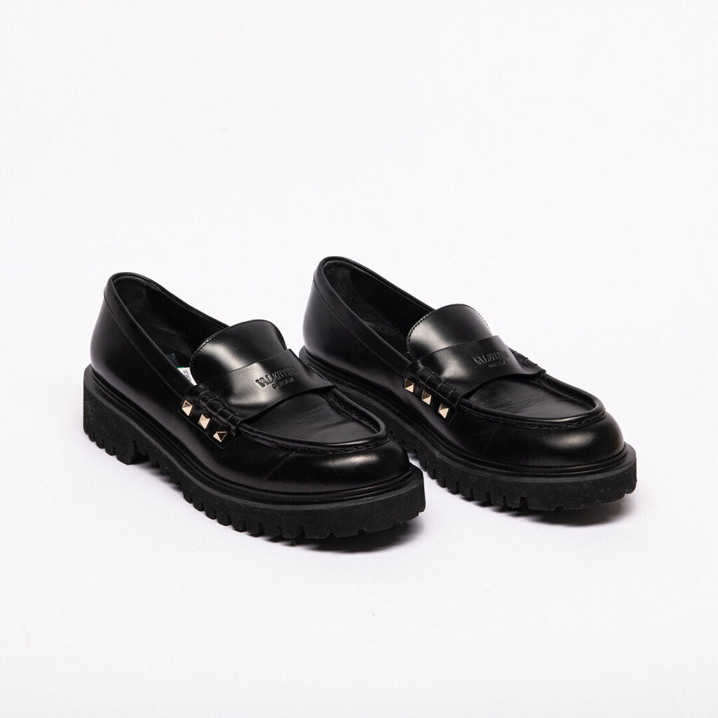 Valentino Rockstud Accents Leather Loafers