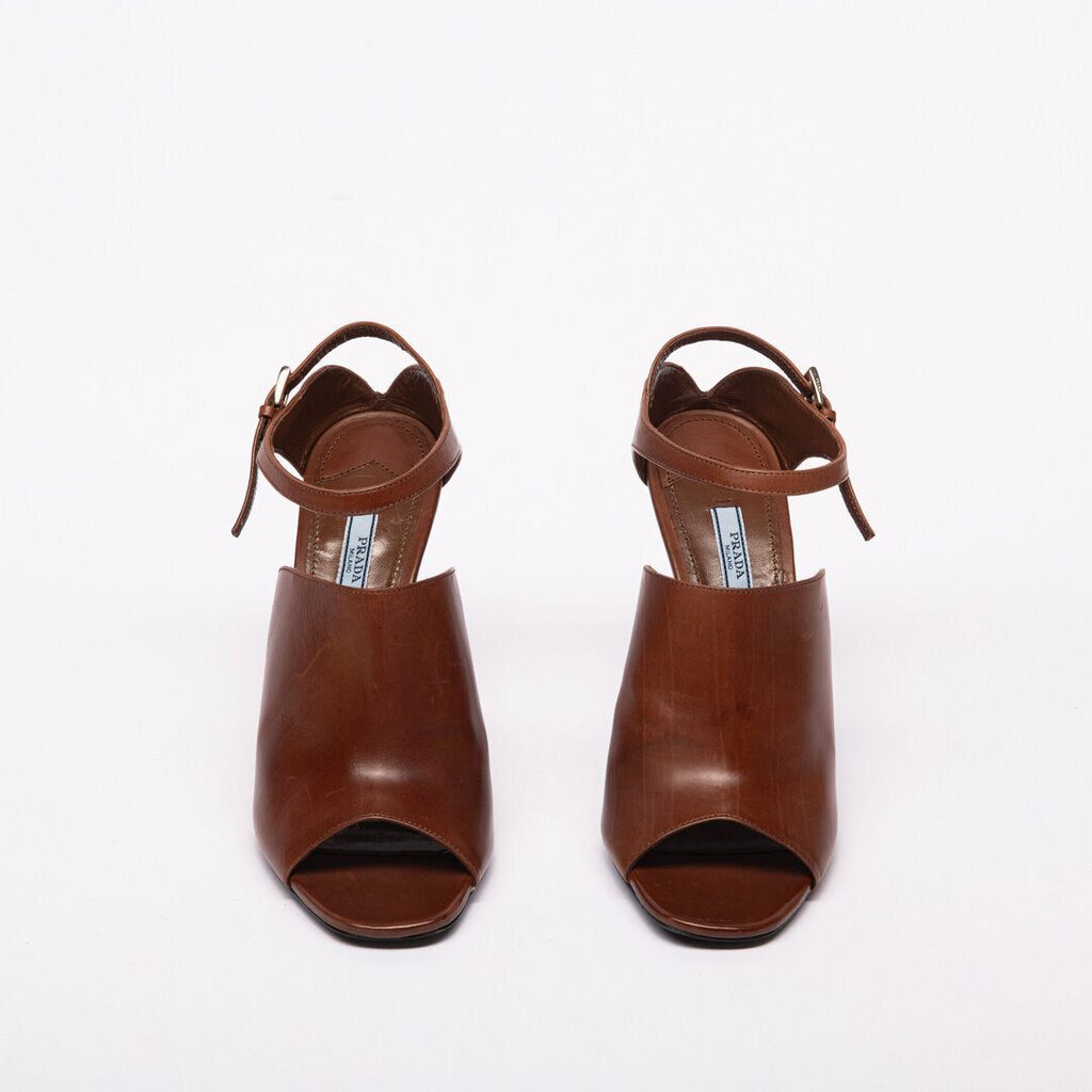 Prada Brown Leather Peep Toe Heels