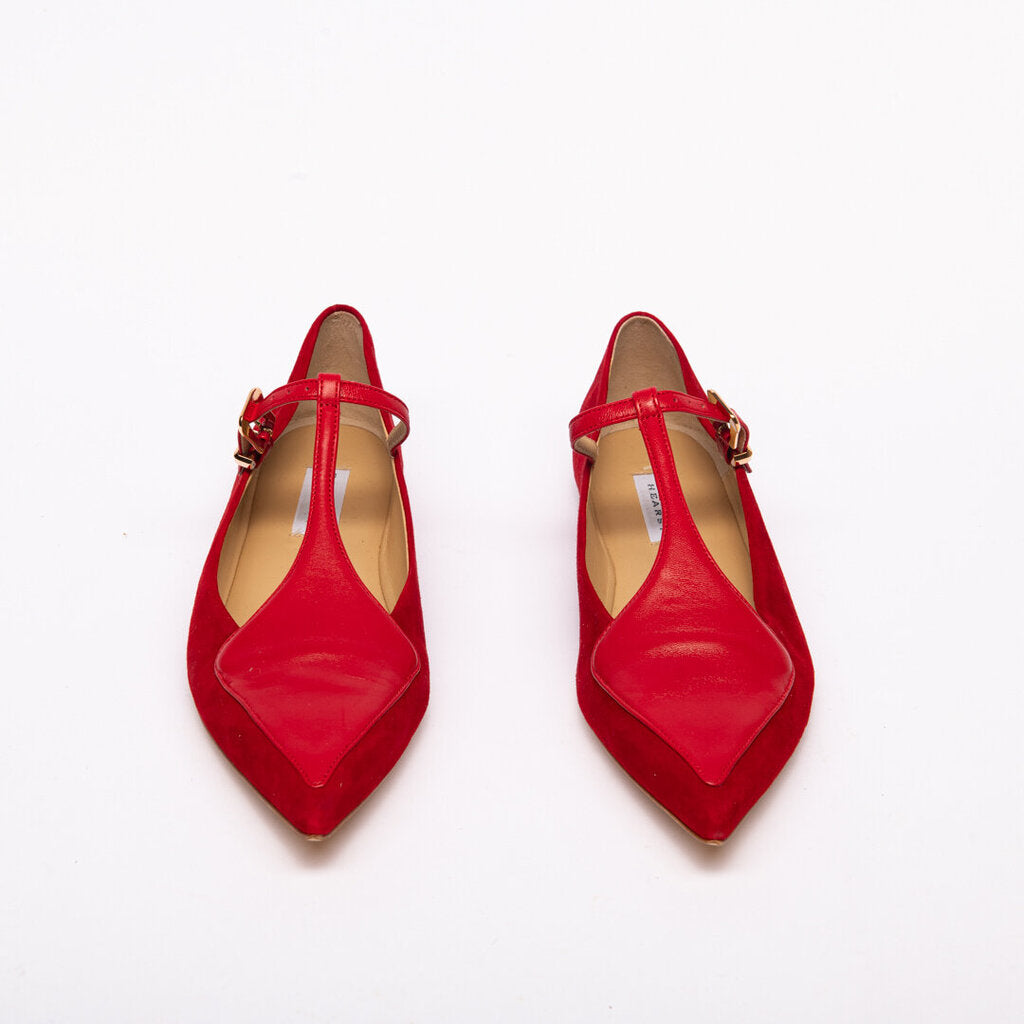 Gabriela Hearst Red Suede Leather T Strap Flats