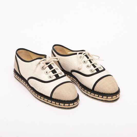 Chanel Beige Canvas Espadrille Sneakers