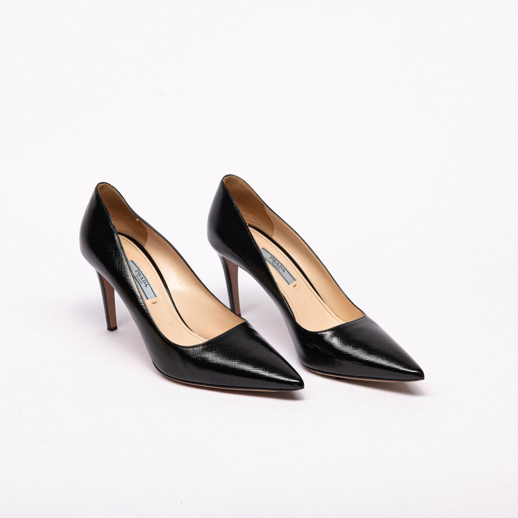 Prada Black Textured Leather Heels