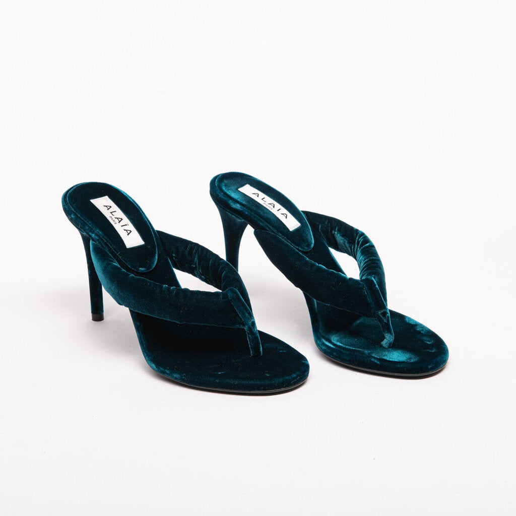 Alaia Blue Velvet Thong Sandal