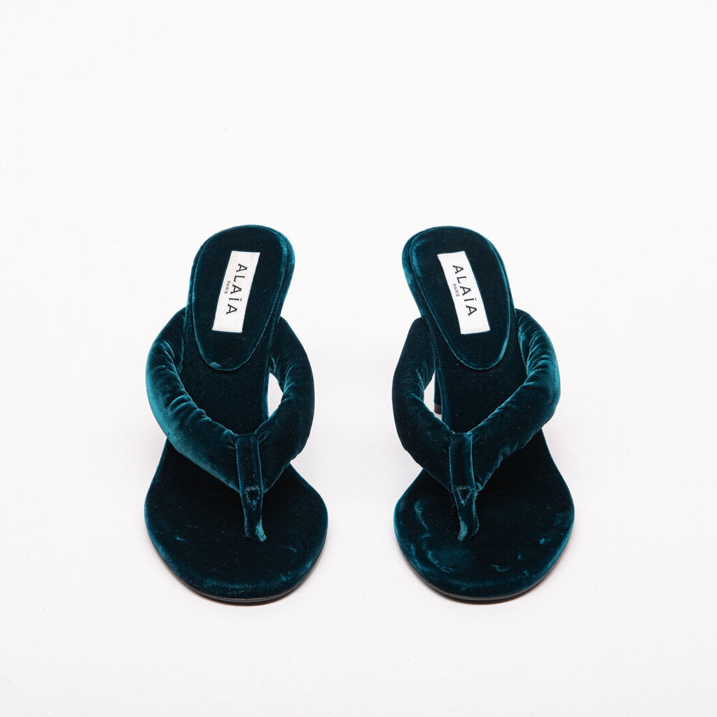 Alaia Blue Velvet Thong Sandal