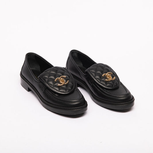 Chanel Black Leather Quilted Loafer