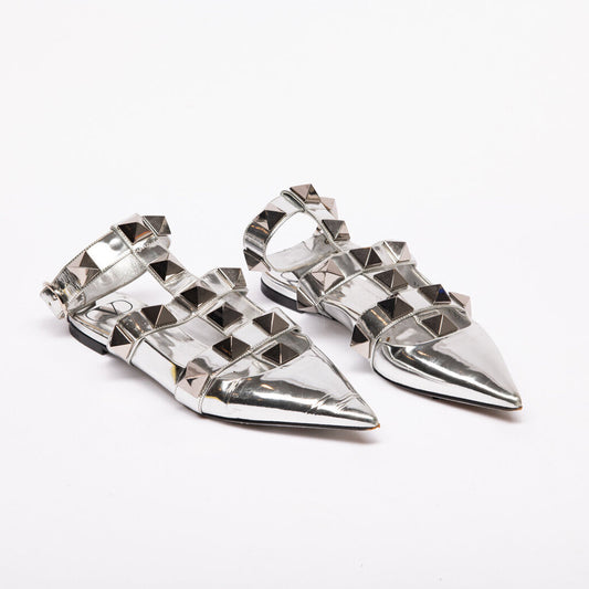 Valentino Silver Metallic Rockstud Flat