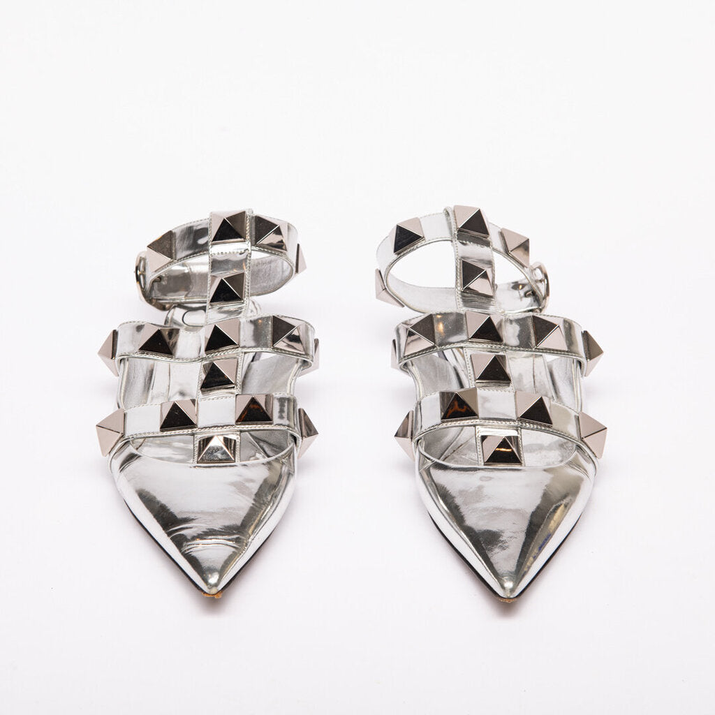 Valentino Silver Metallic Rockstud Flat