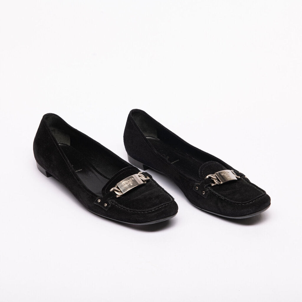 Prada Black Suede Flat Loafer