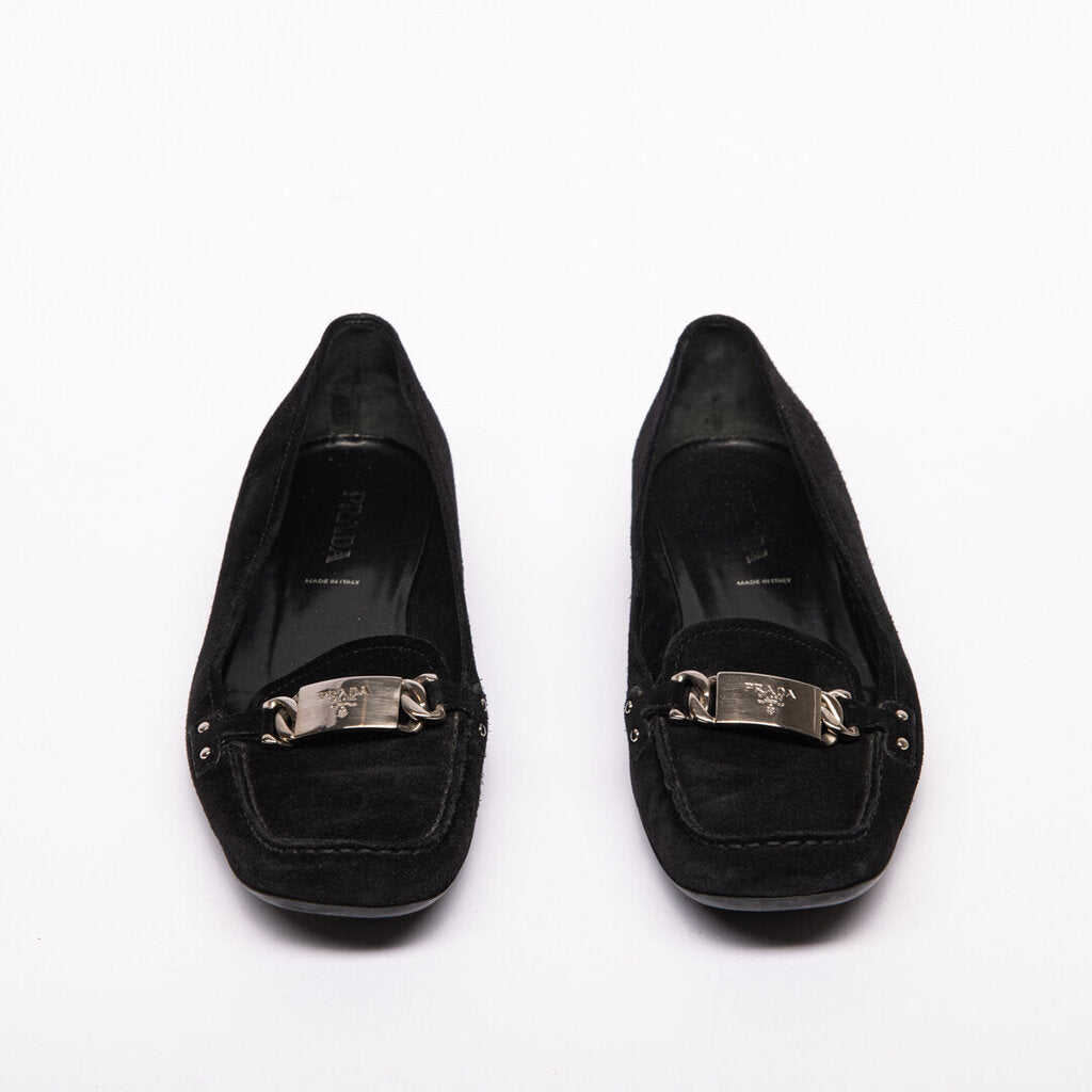 Prada Black Suede Flat Loafer