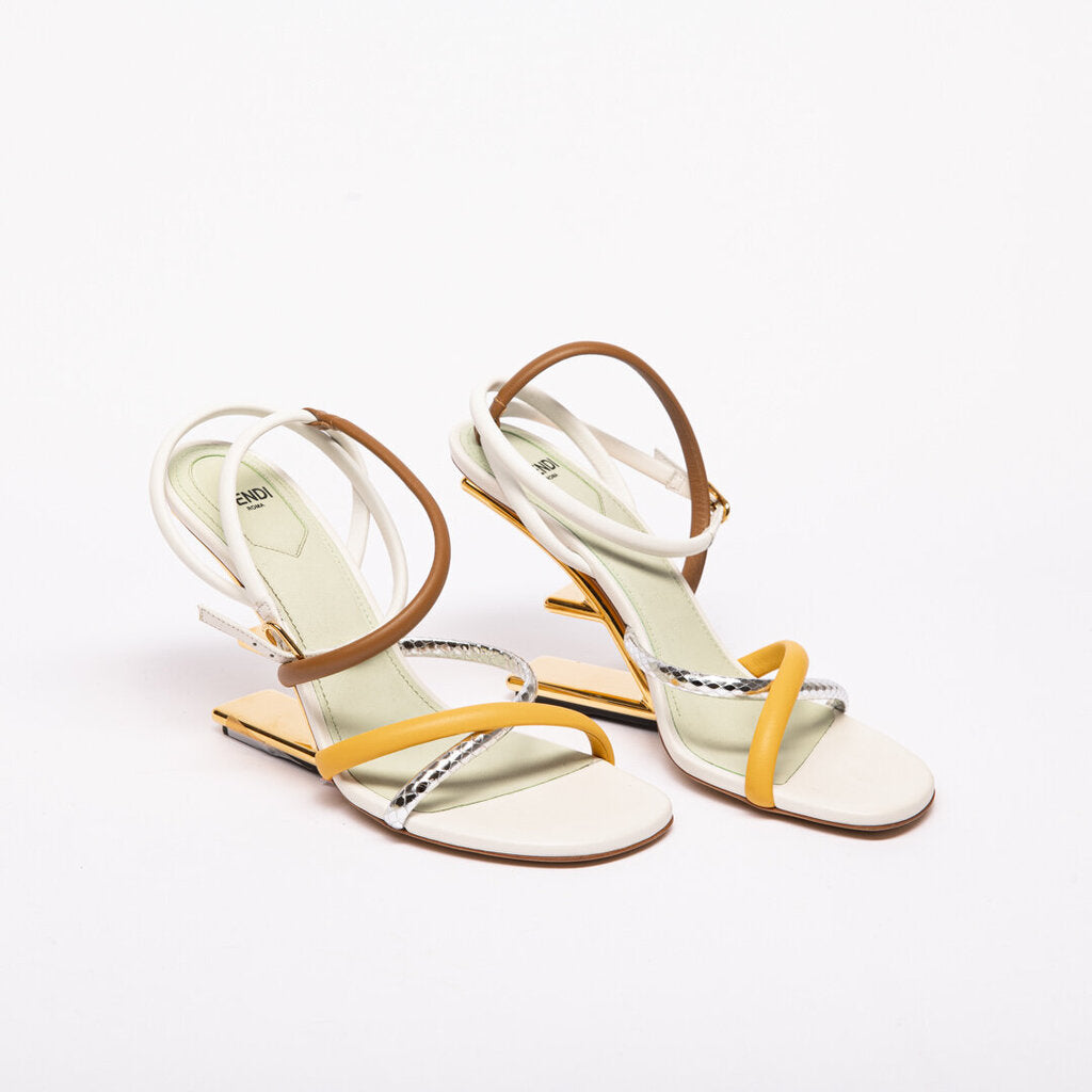 Fendi White Leather Yellow Strap Sandal