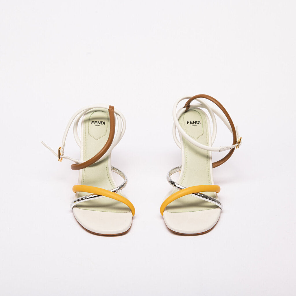 Fendi White Leather Yellow Strap Sandal