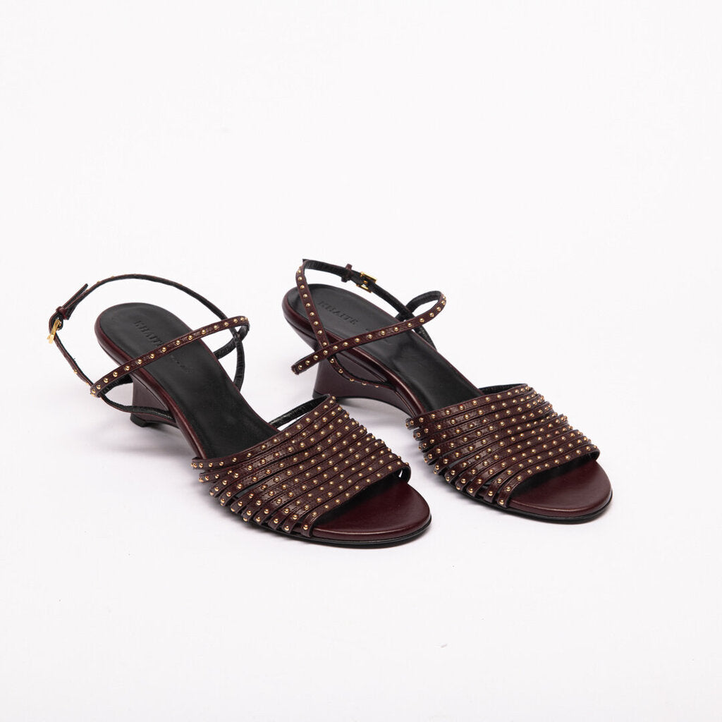Khaite Burgundy Gold Stud Sandal