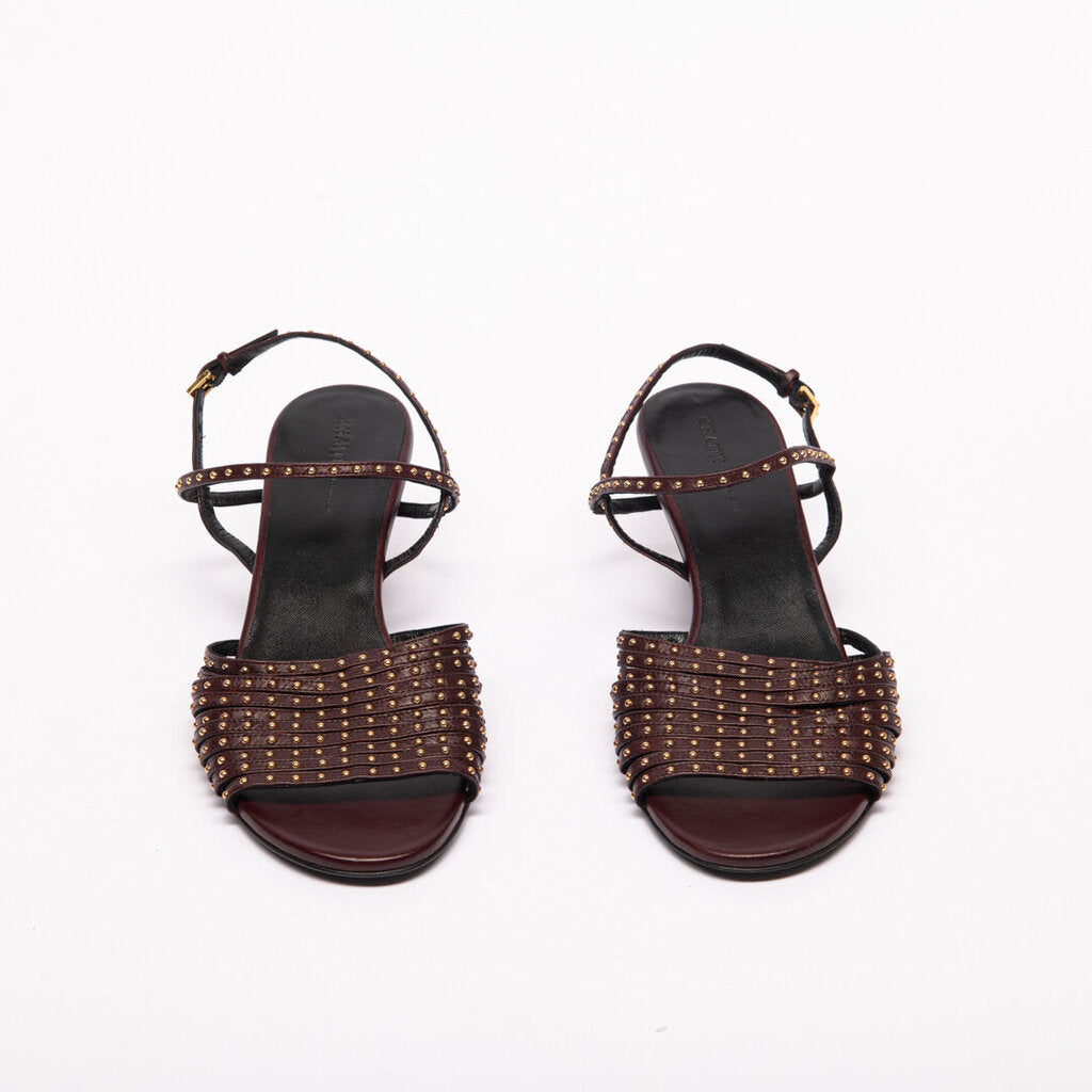 Khaite Burgundy Gold Stud Sandal