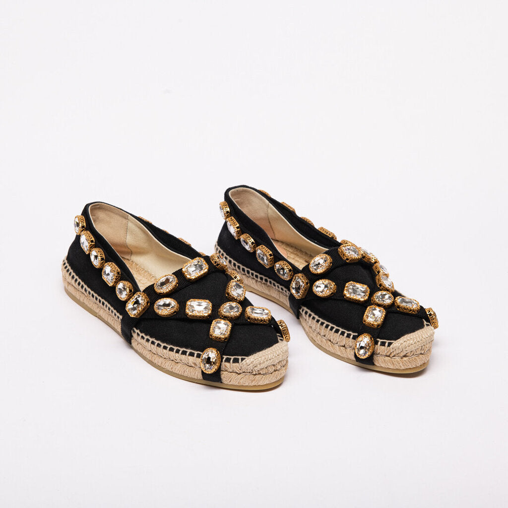 Gucci Black Canvas Crystal Embellished Espadrille