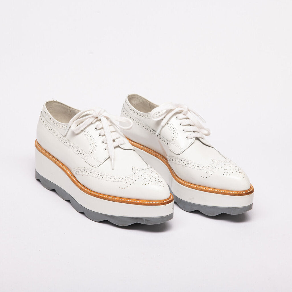 Prada White Leather Platform Oxfords