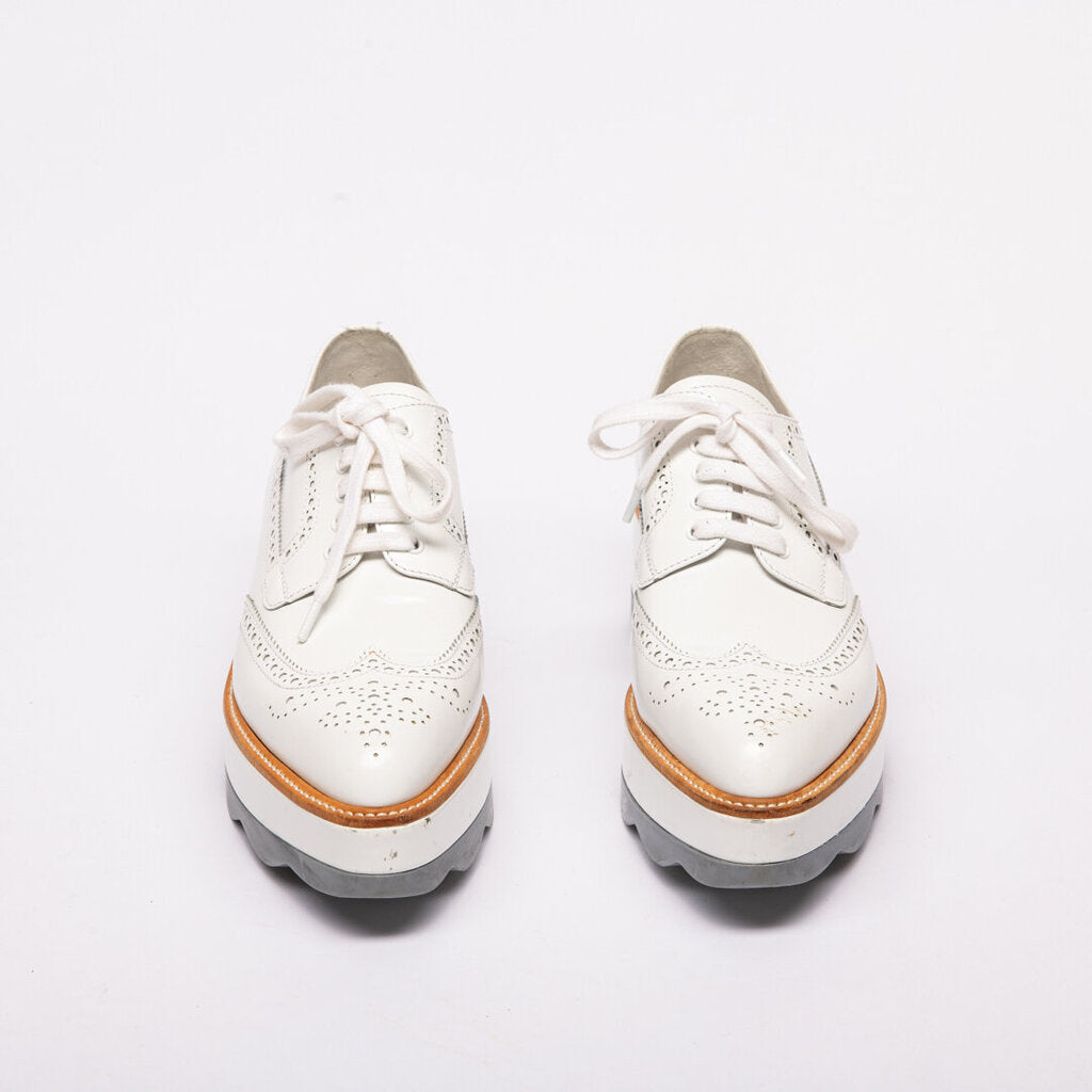 Prada White Leather Platform Oxfords