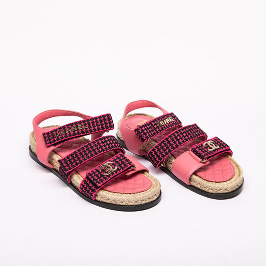 Chanel Pink Leather & Canvas Dad Sandals
