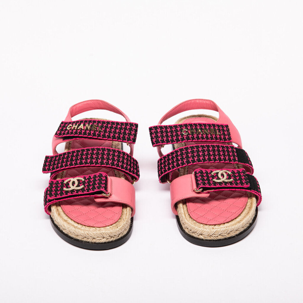 Chanel Pink Leather & Canvas Dad Sandals