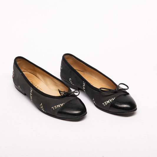 Chanel Black & White Logo Ballet Flats