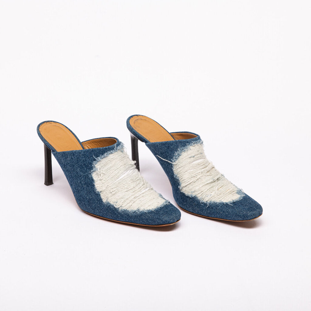 Loewe Blue Denim Distressed Heeled Mules
