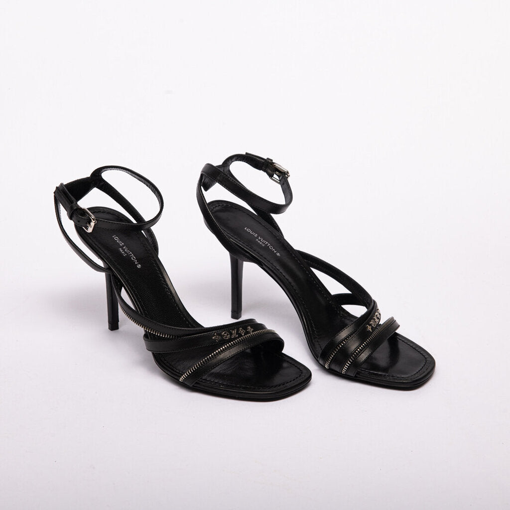 Louis Vuitton Black Zipper Embellished Heeled Sandal