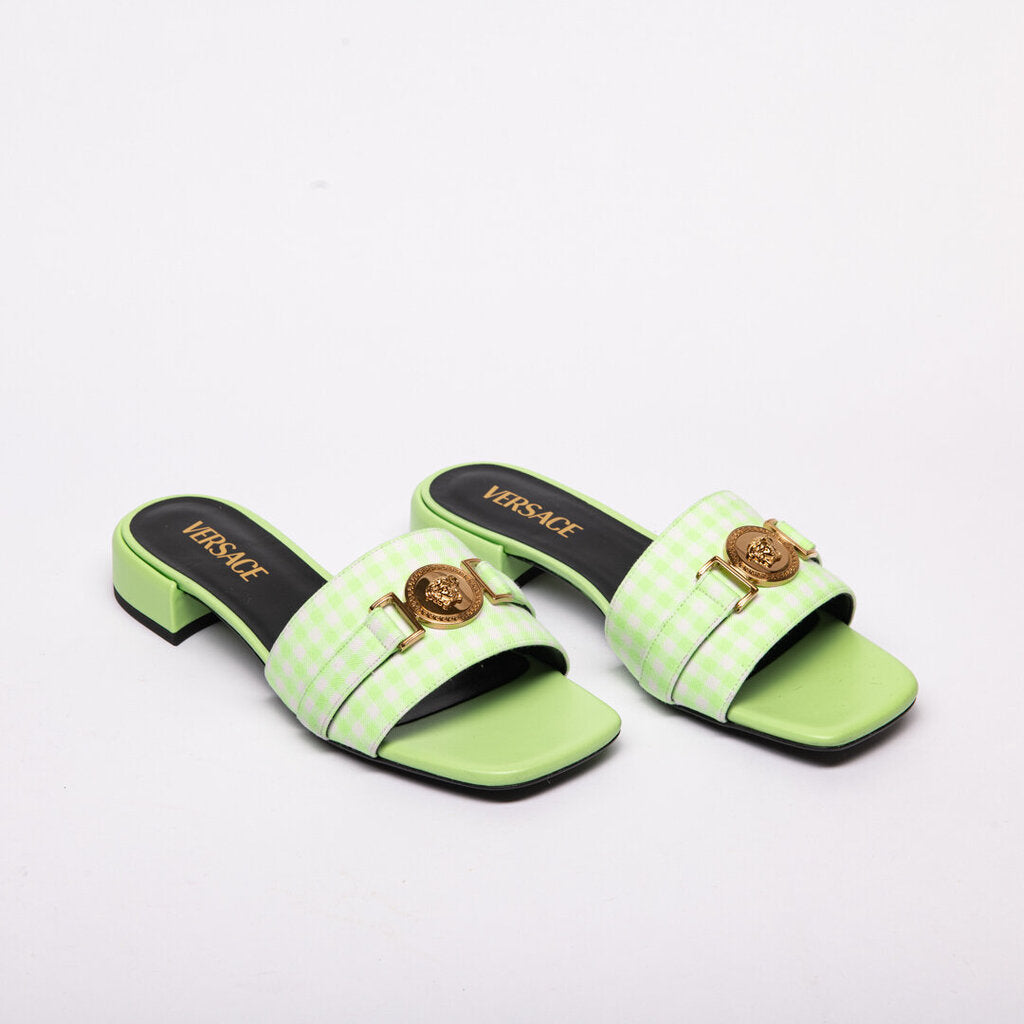 Versace Green Gingham Medusa Slides