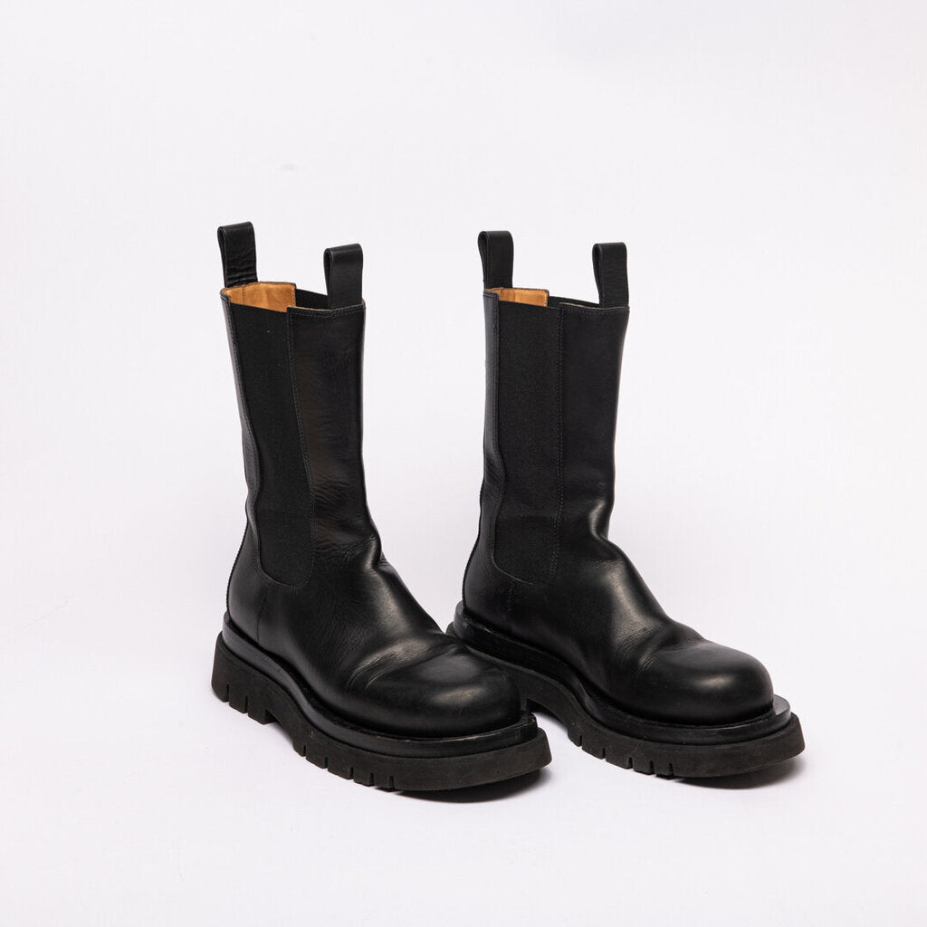 Bottega Veneta Black Leather Combat Boots