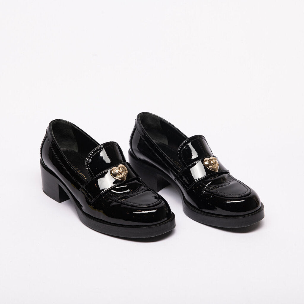 Chanel Black Patent Heeled Loafer