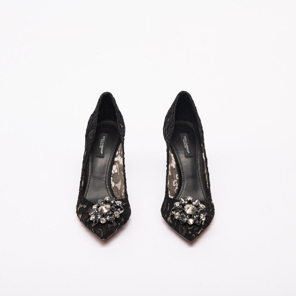 Dolce & Gabbana Black Lace Crystal Embellished Heels