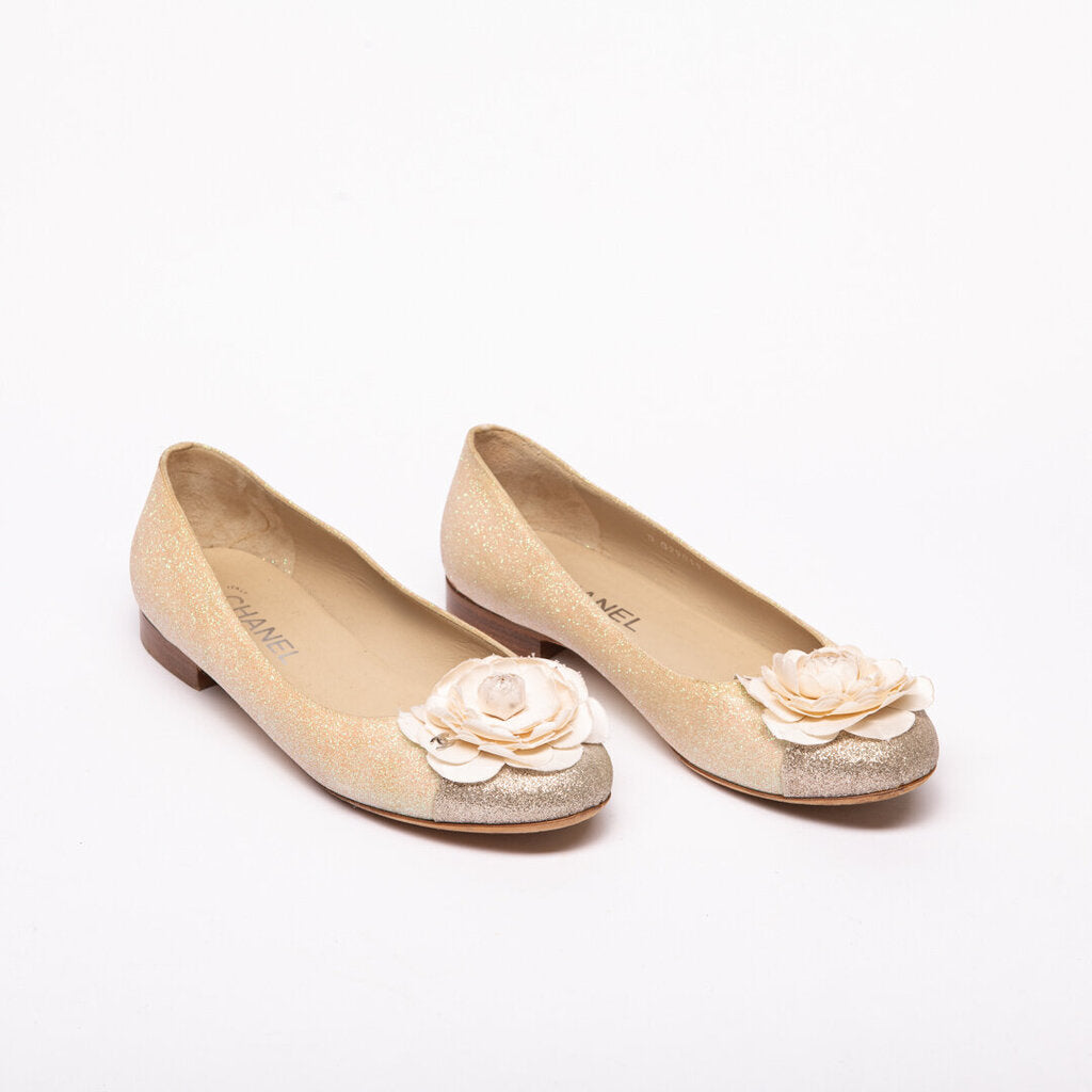 Chanel Glitter Flower Embellished Flats
