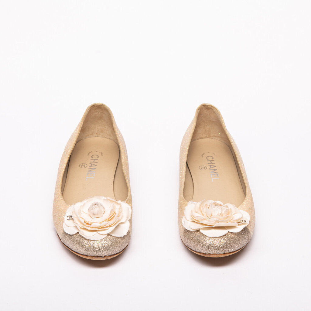 Chanel Glitter Flower Embellished Flats
