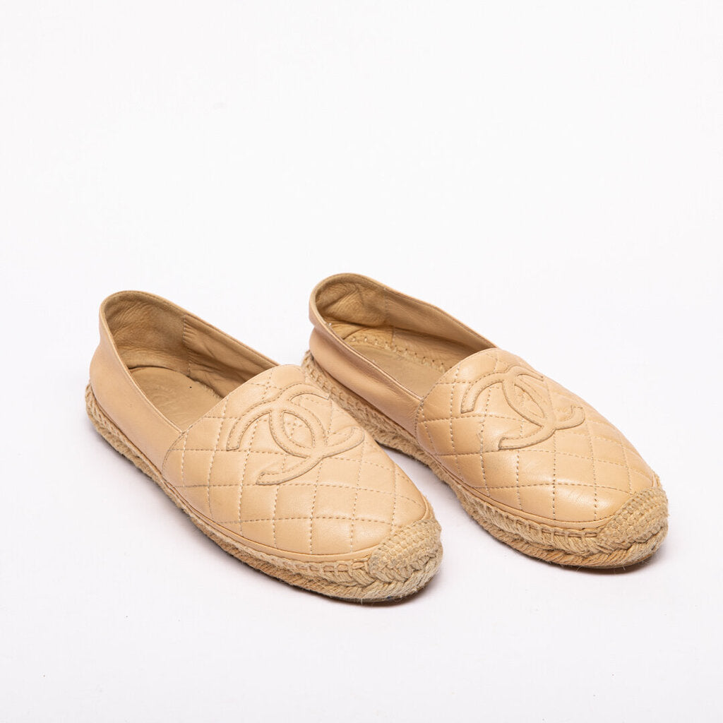 Chanel Beige Leather Espadrille Flats