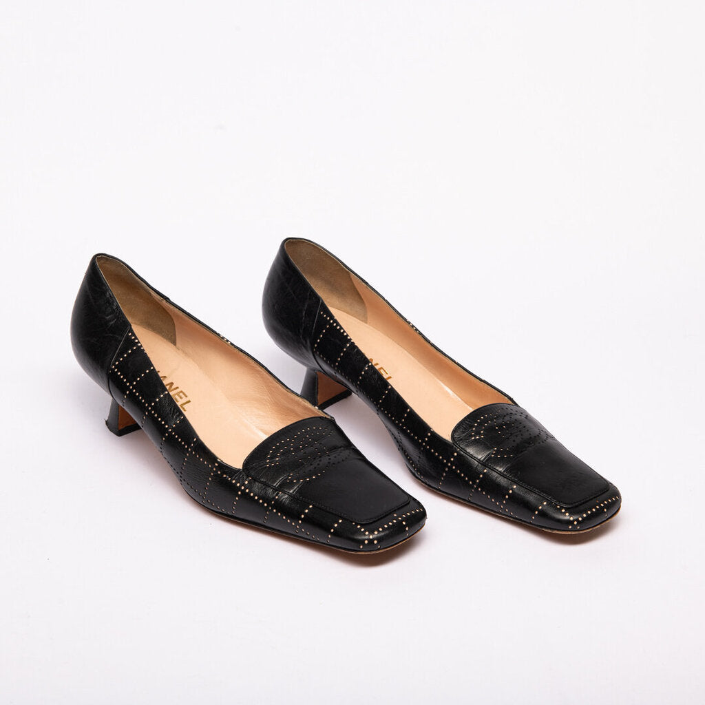 Chanel Black Leather Perforated Heels