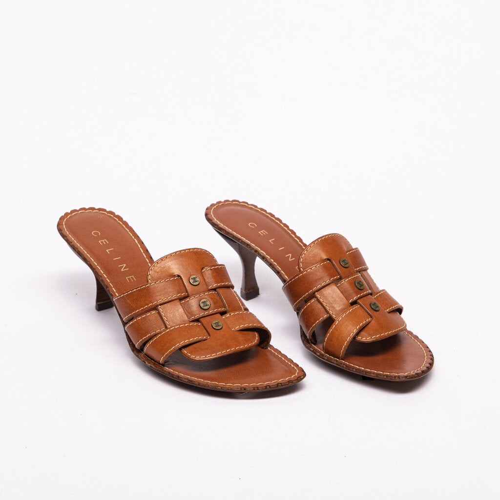 Celine Brown Leather Heeled Sandals