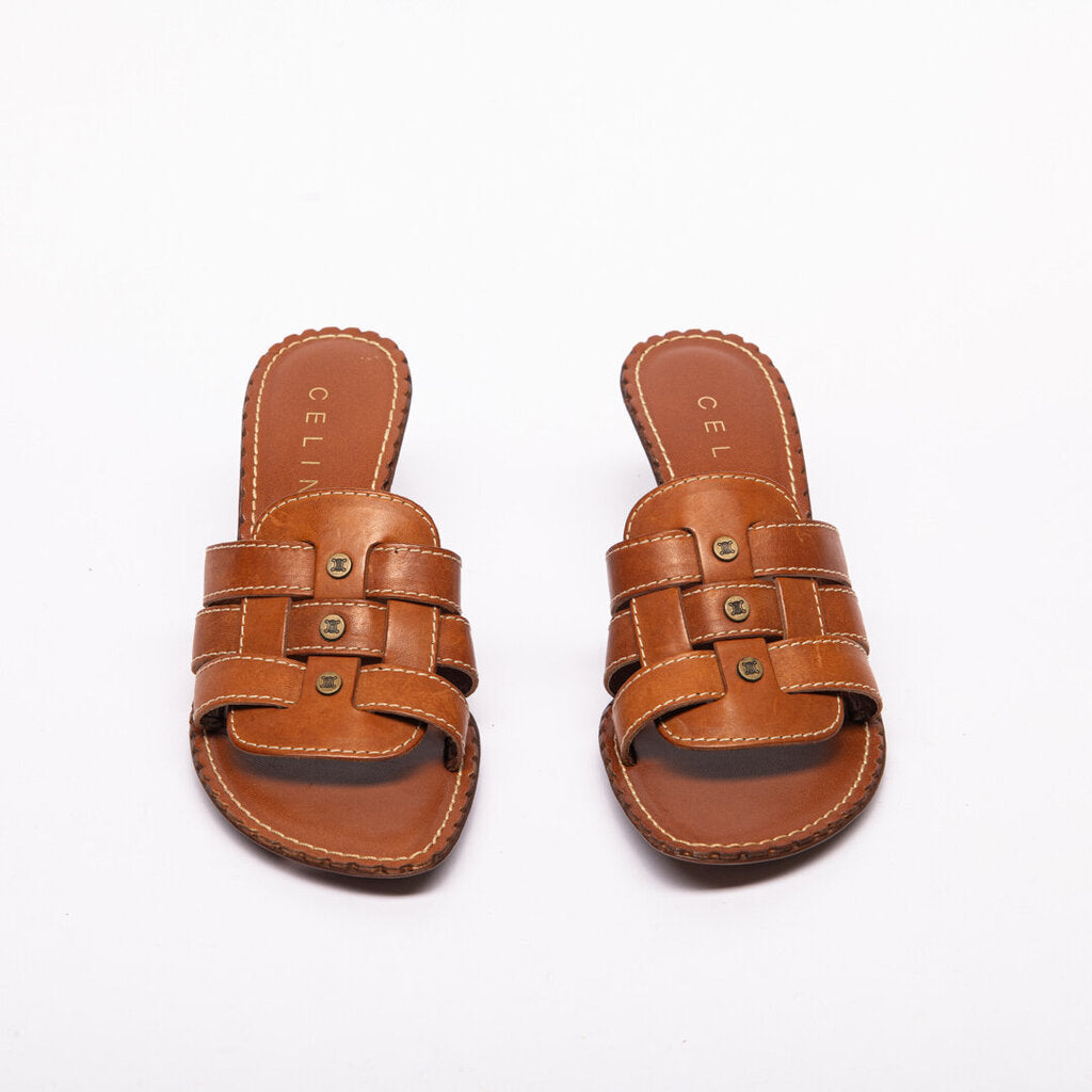 Celine Brown Leather Heeled Sandals