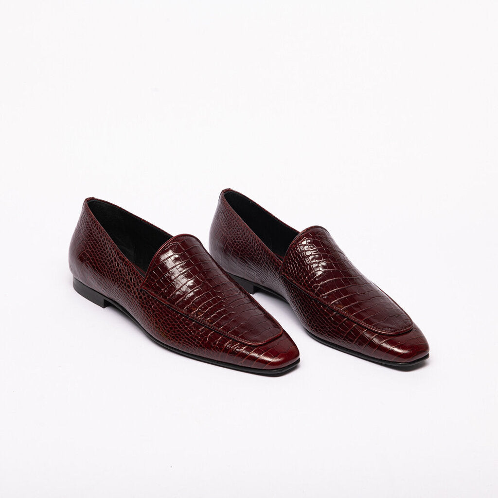 Tove Burgundy Croc Embossed Loafers