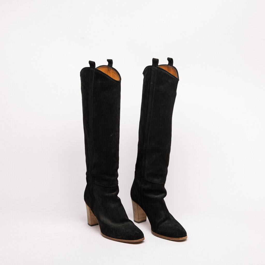 Black Suede Heeled Boots (38)