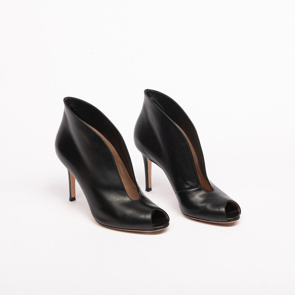 Black Leather Peep Toe Heel