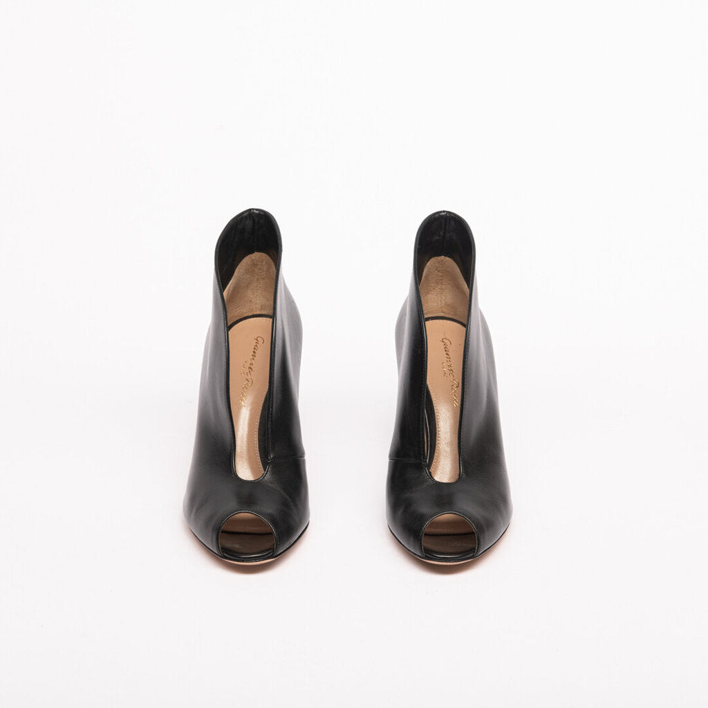 Black Leather Peep Toe Heel