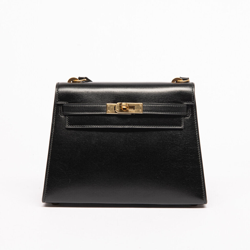 Hermes Black Box Calf Mini Kelly Crossbody Bag (1987)
