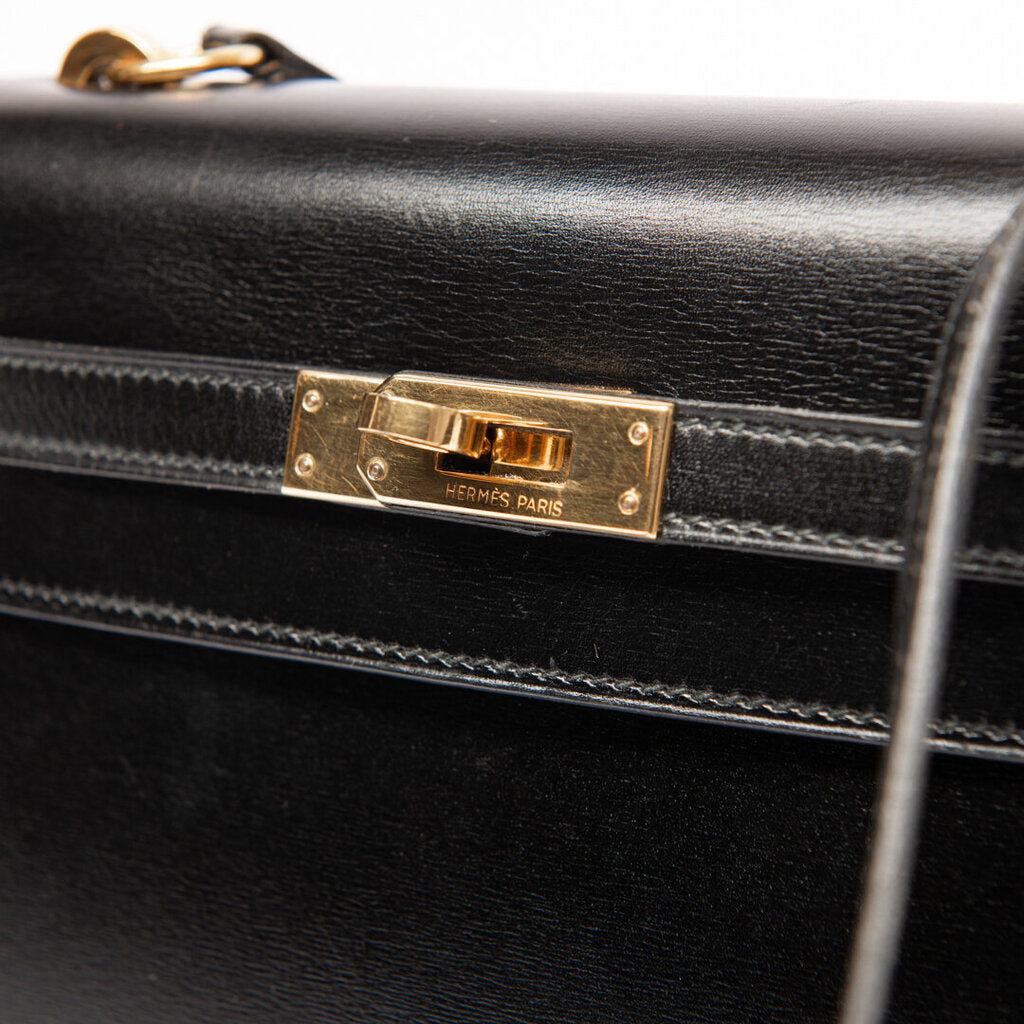 Hermes Black Box Calf Mini Kelly Shoulder Bag (1987)