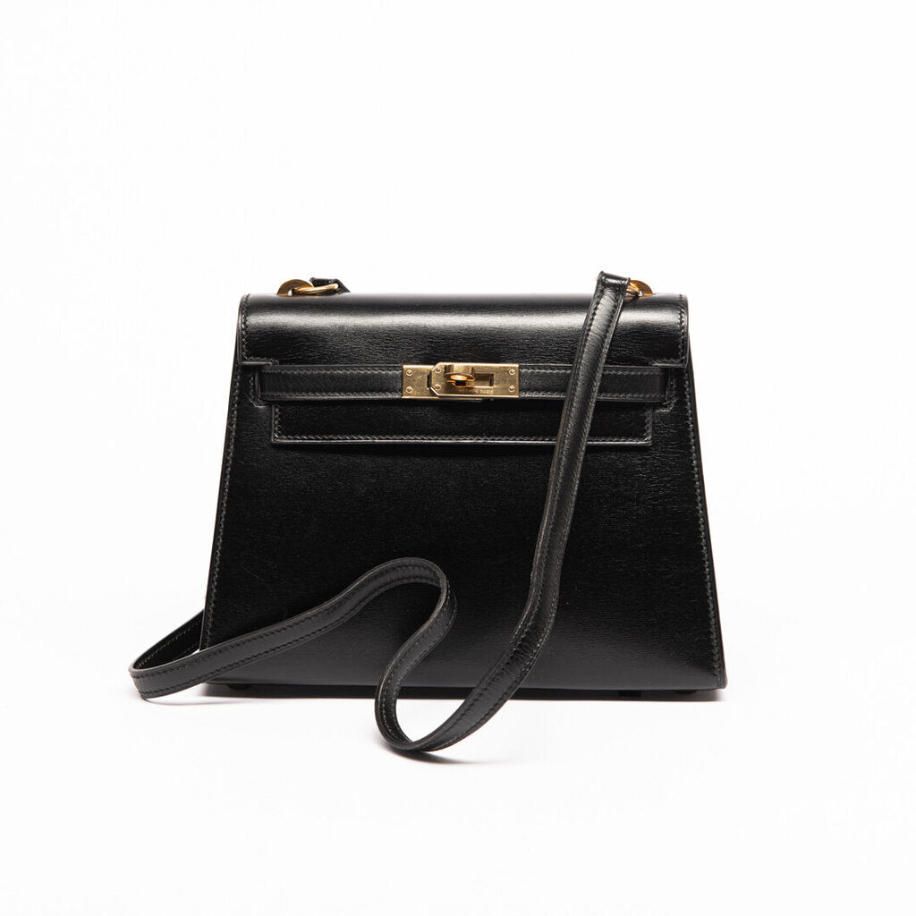 Hermes Black Box Calf Mini Kelly Crossbody Bag (1987)