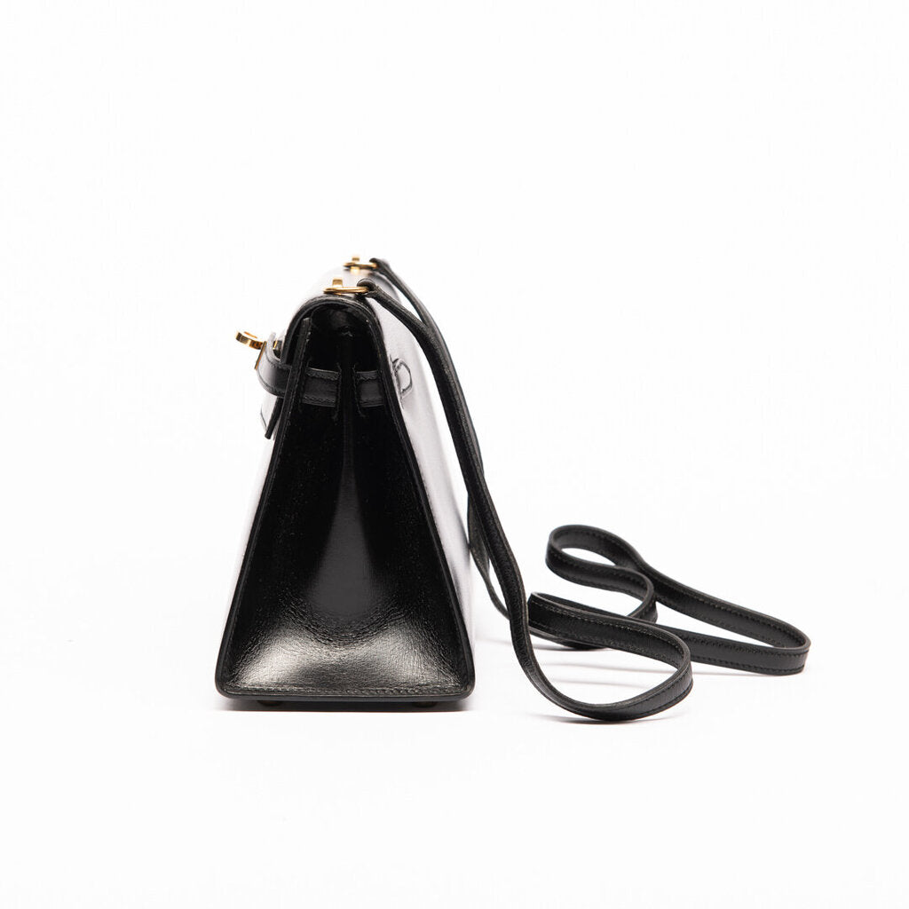 Hermes Black Box Calf Mini Kelly Shoulder Bag (1987)