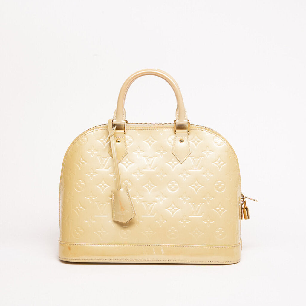 Louis Vuitton Beige Patent Embossed Monogram Alma Bag